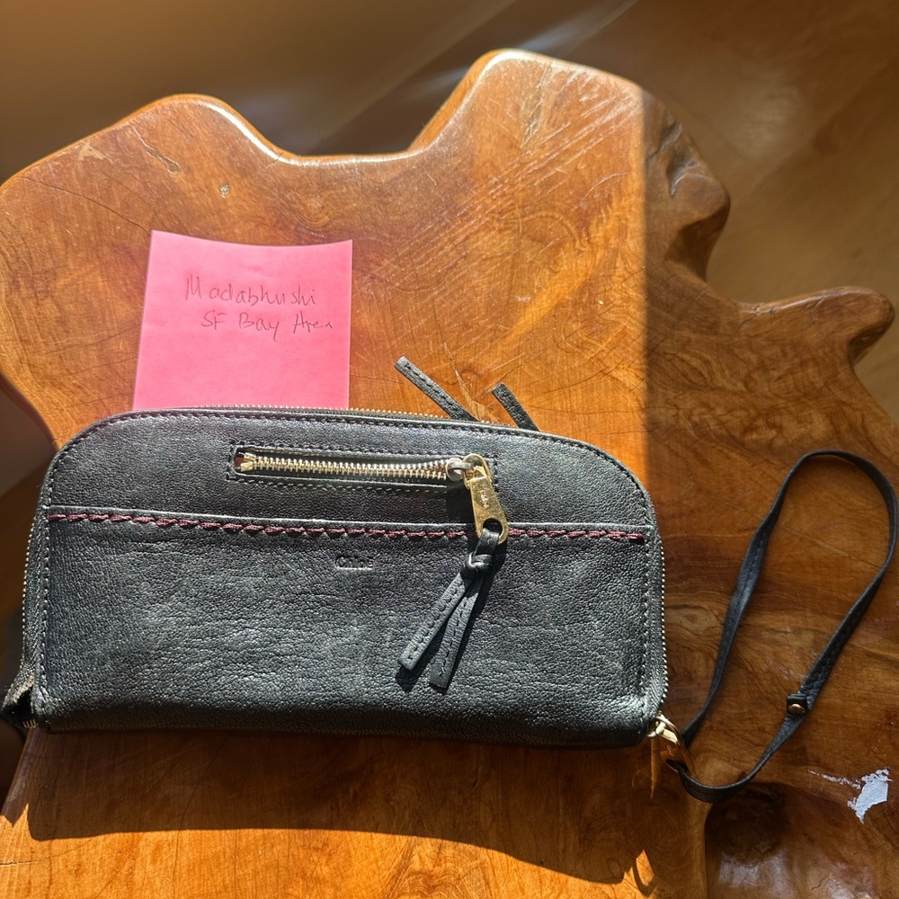 Authentic Chloe Black Leather Pouch with Gold Accents